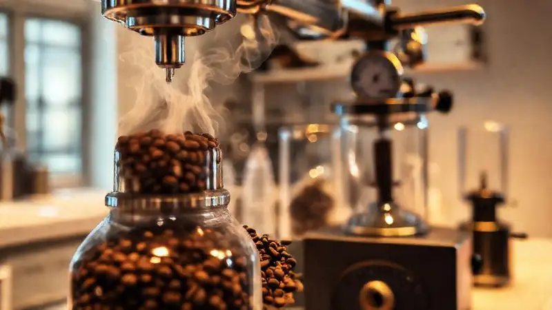 Laboratorio científico mide café caliente con precisión