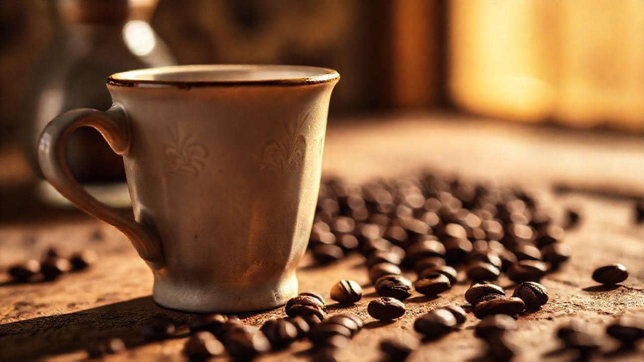 Una taza de café rústica vintage