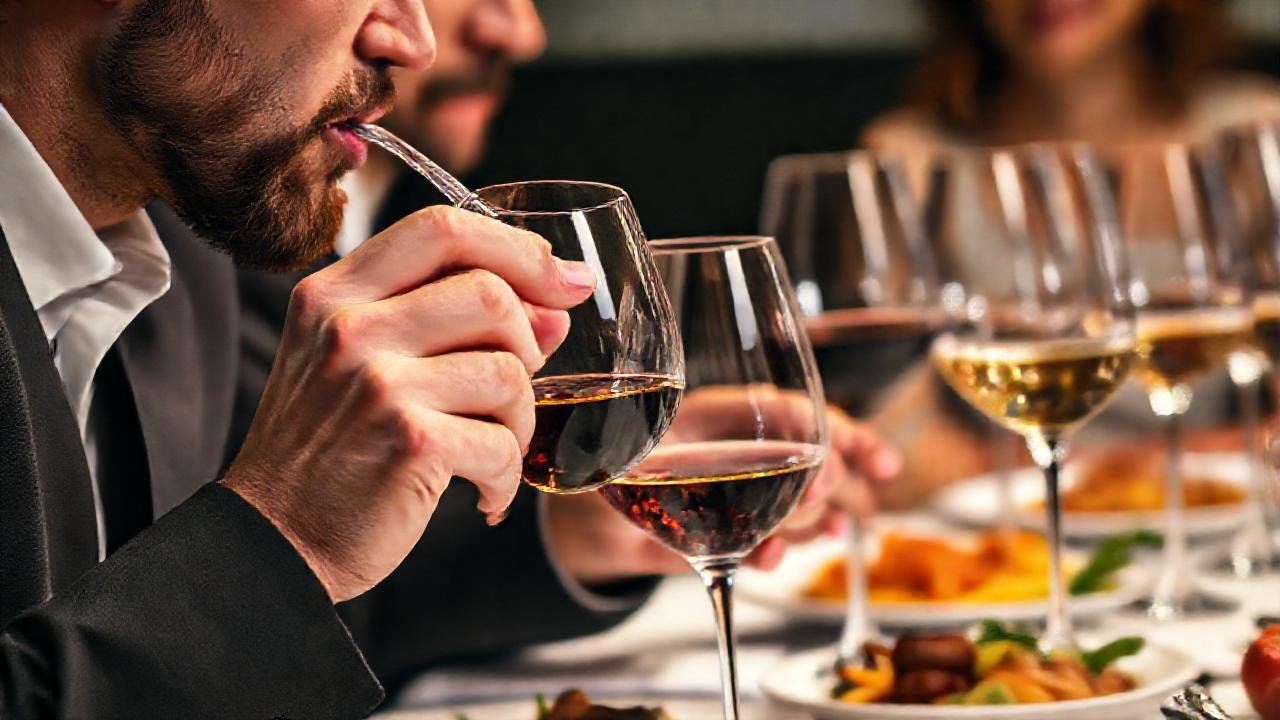 Manos saboreando vino en elegante estudio