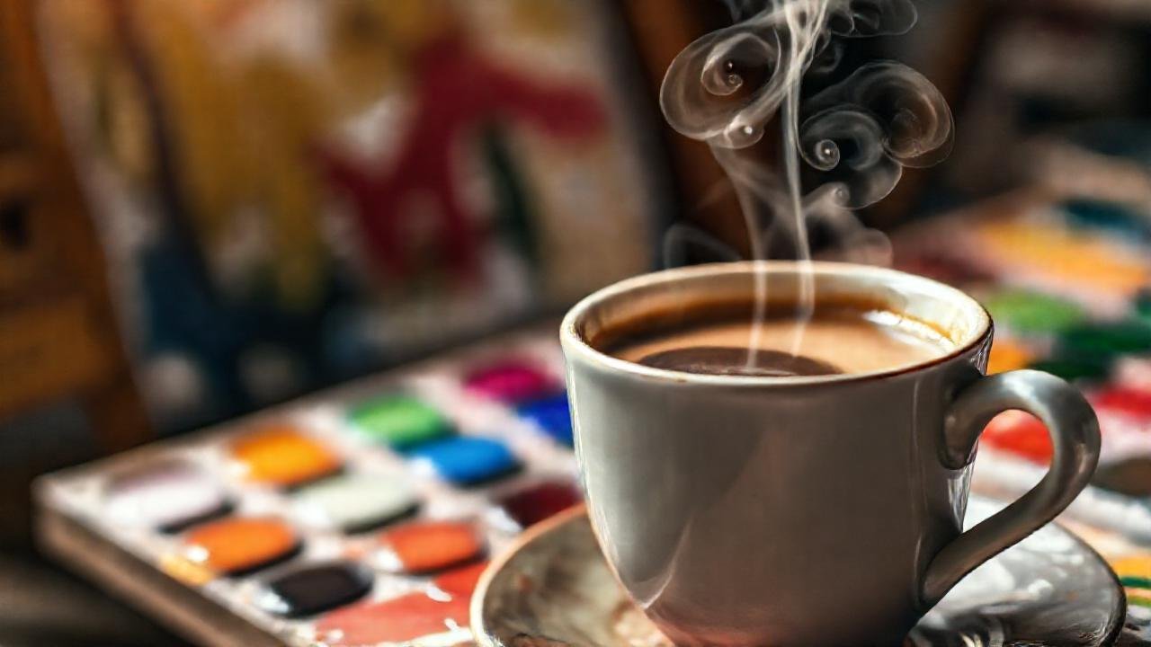 Café, arte y luz inspiradora